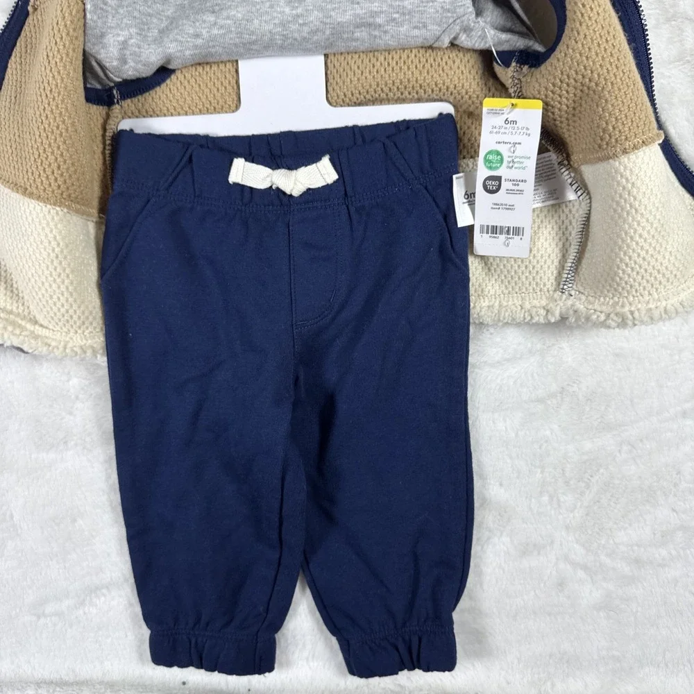 Carters Baby Boy 6M 3-Piece Sherpa Vest Penguin Bodysuit Pants Set Navy Gray NWT